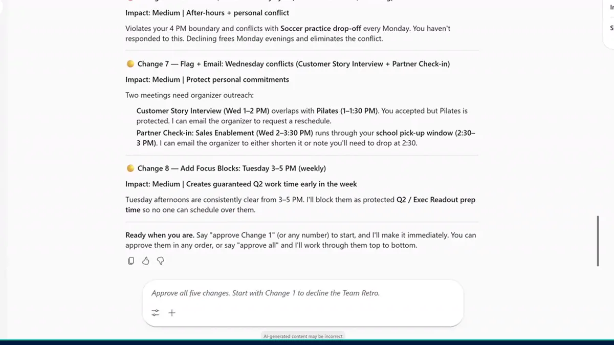 Pantalla de aprobación de cambios en Copilot Cowork: el control humano como barrera de seguridad